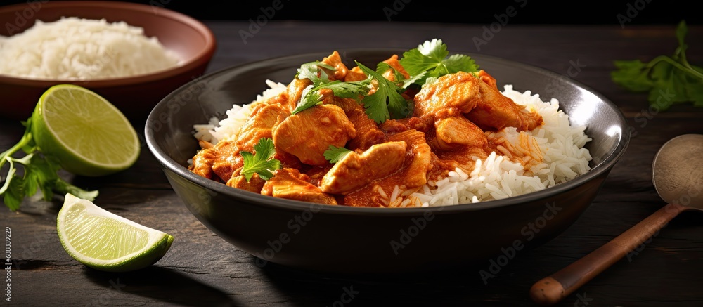 Chicken curry with basmati rice and limes. Chicken curry with basmati rice and limes.