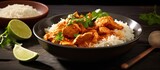 Chicken curry with basmati rice and limes.