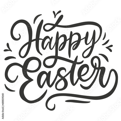 Happy Easter black linear lettering with swooshes. Hand drawn elegant modern vector calligraphy. Design for holiday greeting card and invitation of the happy Easter day. Greeting card text template.