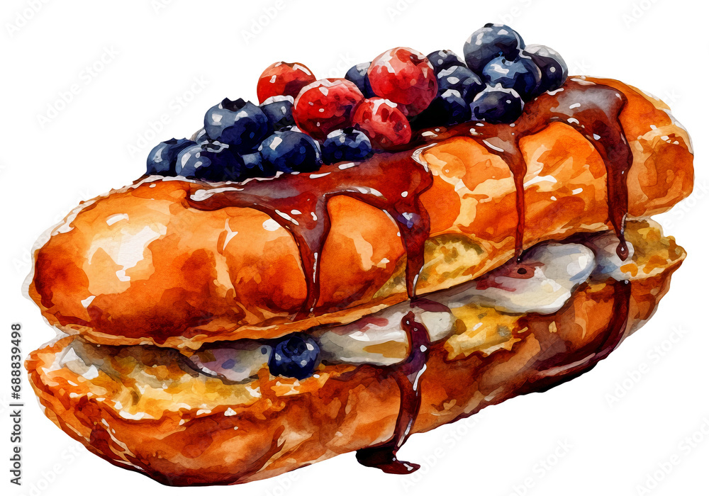 Watercolor illustration of pastry. Bakery. Eclair. Cupcake. Transparent background, png. AI generated. Watercolor illustration of pastry. Bakery. Eclair. Cupcake. Transparent background, png. AI generated.