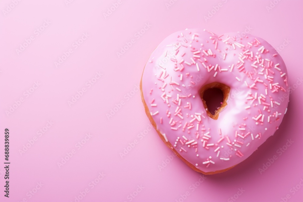 Donut in the shape of a heart. Background with selective focus and copy space Donut in the shape of a heart. Background with selective focus and copy space