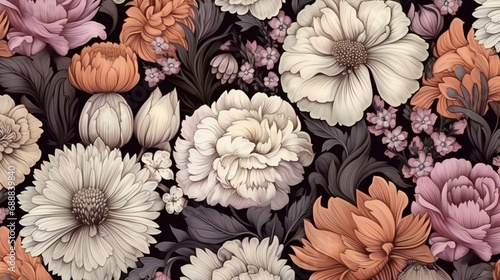 seamless pattern with different kinds of flowers