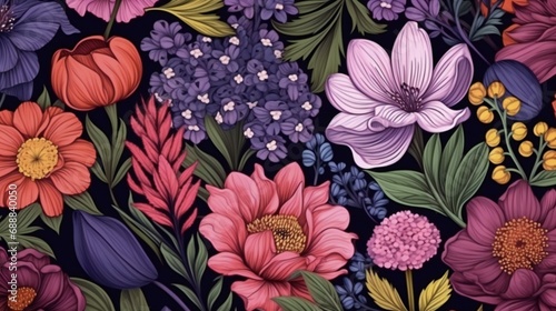 seamless pattern with different kinds of flowers