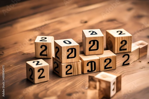 Flipping of 2023 to 2024 on wooden block cube for preparation merry Christmas and happy new year change and start new business target strategy concep- photo