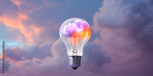 Light bulb with color clouds inside, concept of creativity, imagination