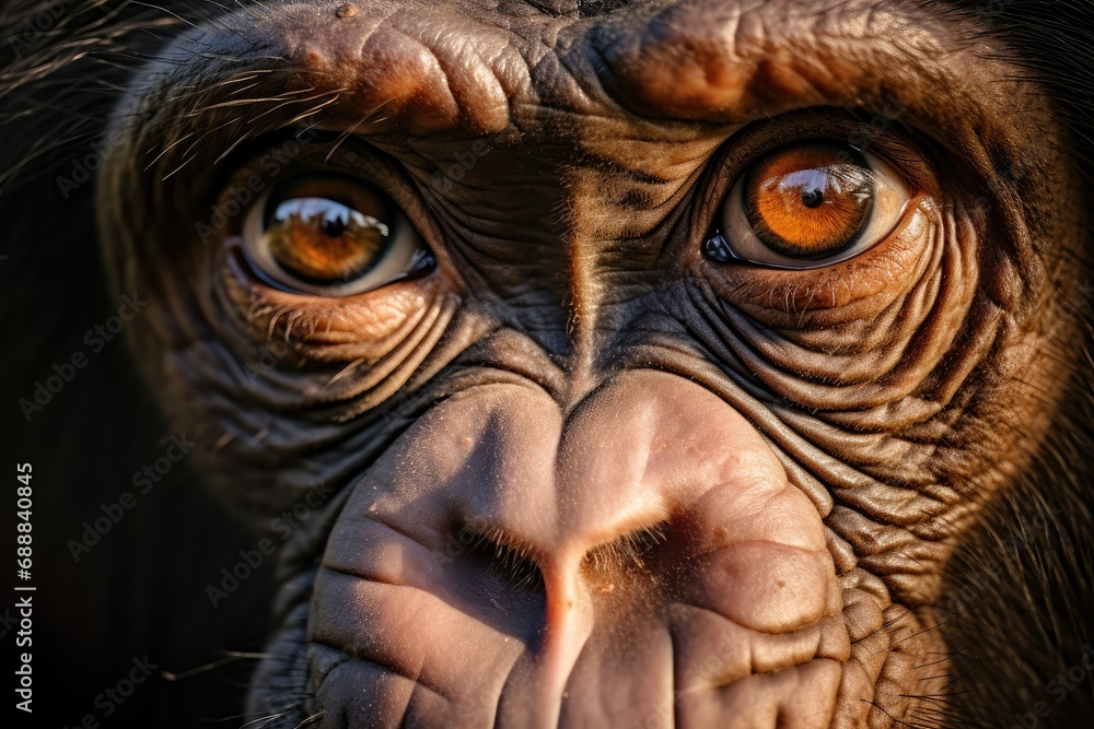 Close up of a chimpanzee looking at the camera in Namibia, Chimpanzee portrait, Bonobo Ape, Amazing Wildlife Close up of a chimpanzee looking at the camera in Namibia, Chimpanzee portrait, Bonobo Ape, Amazing Wildlife