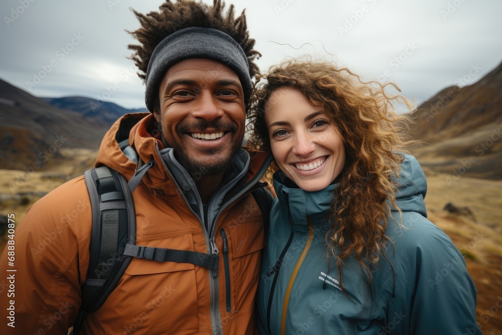 Multiracial friends in mountain tour