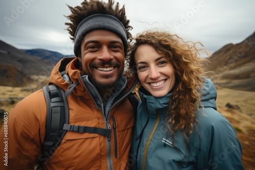 Multiracial friends in mountain tour