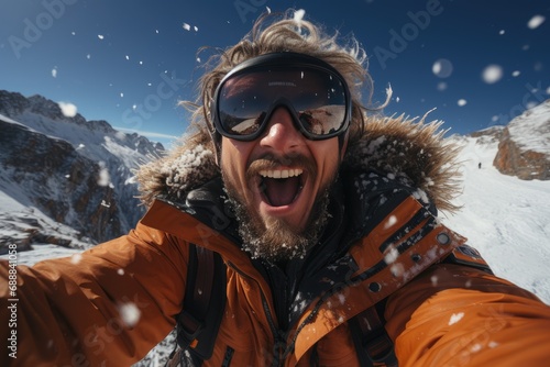 Snowboarder enjoying on mountain tour