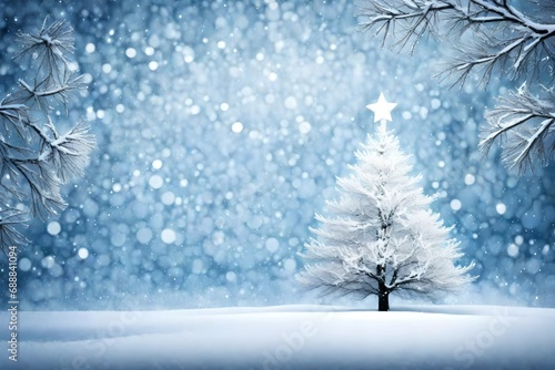 Winter christmas background with snow tree and lots of copy space photo