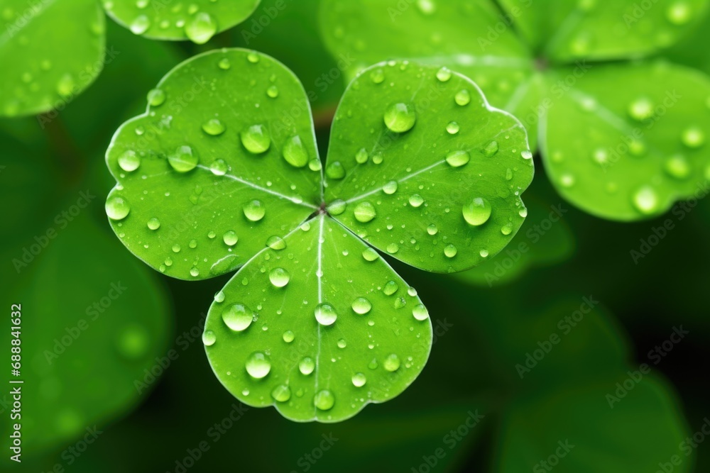 Macro photography highlights the exquisite patterns and verdant richness of a clover leaf, serving as a splendid representation of the natural allure associated with St. Patrick's Day Macro photography highlights the exquisite patterns and verdant richness of a clover leaf, serving as a splendid representation of the natural allure associated with St. Patrick's Day