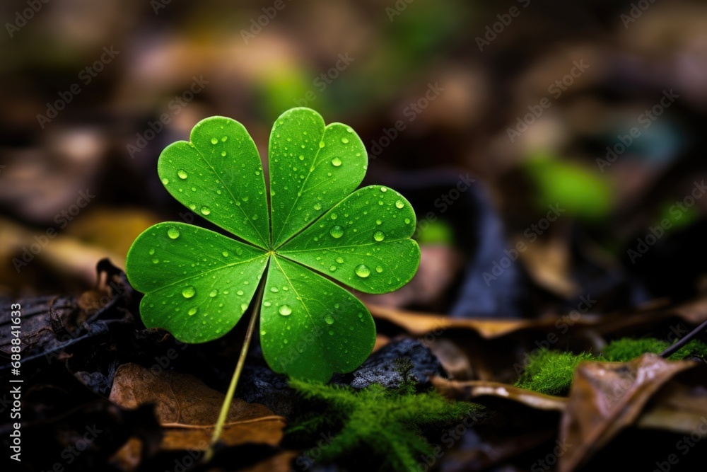 An up-close macro shot reveals the intricate details of a clover leaf, its delicate surface and vibrant green hues making it a perfect visual ode to the charm of St. Patrick's Day An up-close macro shot reveals the intricate details of a clover leaf, its delicate surface and vibrant green hues making it a perfect visual ode to the charm of St. Patrick's Day