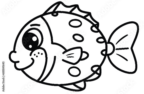 cute fish cartoon, line art, coloring