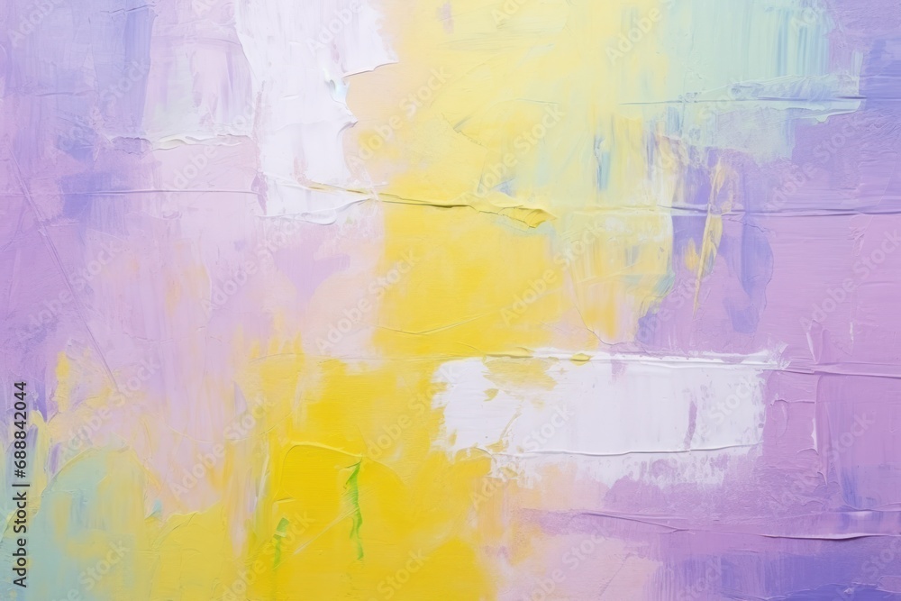 Obraz premium Soft pastel hues of purple and yellow blend in this textured abstract acrylic painting on canvas, ideal for serene art backgrounds.