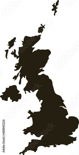 Map of United Kingdom. Solid black Great Britain map vector illustration
