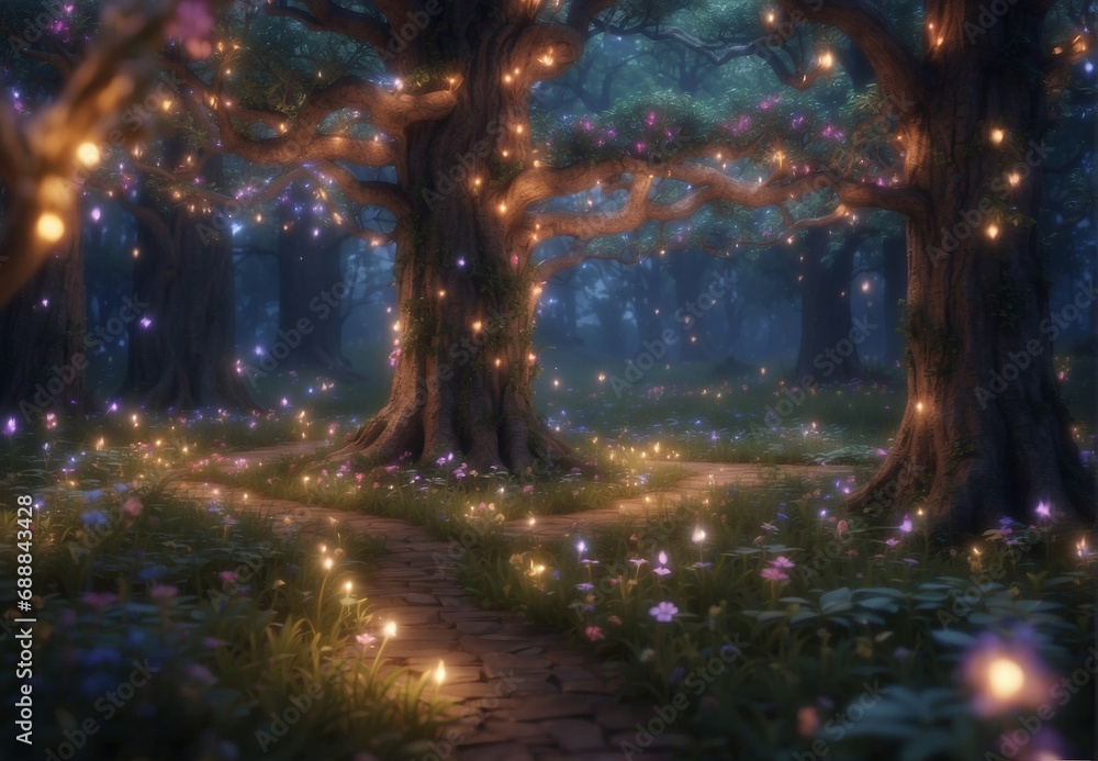 Fototapeta premium forest thicket, flowers, fairytale forest, photo wallpaper