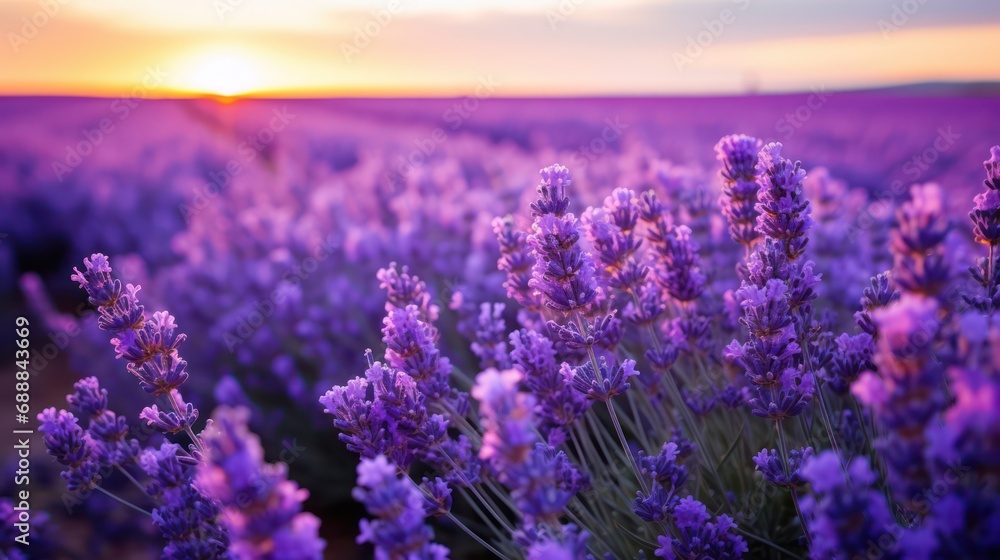 Fototapeta premium The view of the lavender flower field plant in bloom is very beautiful for background, and wallpaper