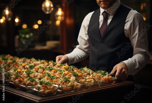 Catering man serving food