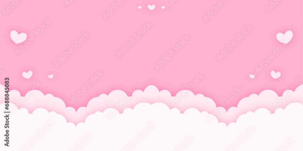 pink valentine event background with decorative hearts and clouds for banner, flayer template design