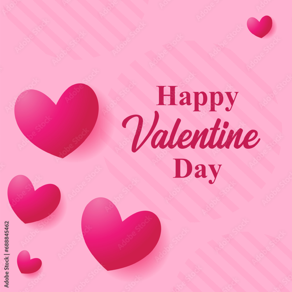Happy Valentine's Day with pink background and heart vector for social media post