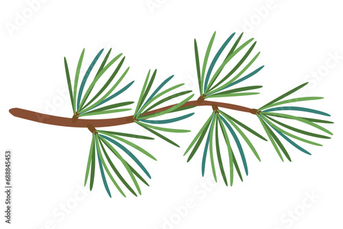 Christmas Larch branch, evergreen tree, fir, vector icon, winter plants, New Year wood, holiday decoration. Hand drawn illustration.