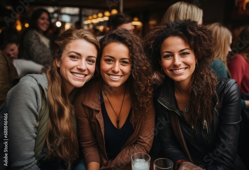 Cheerful ladies in restaurant drinking coffee after shopping