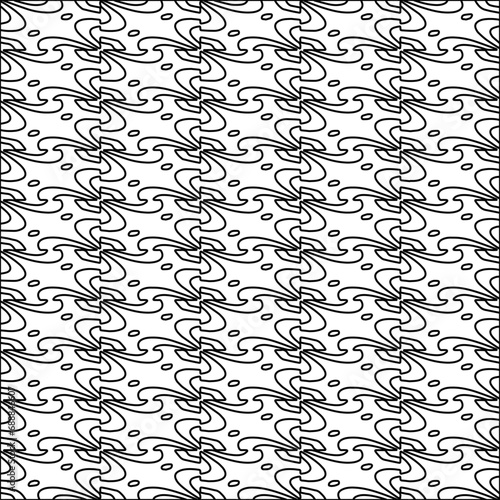 Stylish texture with figures from lines.black and white pattern for web page, textures, card, poster, fabric, textile. Monochrome graphic repeating design. Abstract background.