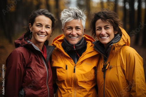 Older ladies walking in the forest