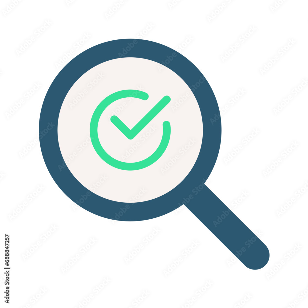Vector magnifier sign with check mark icon, vector illustration on white background Vector magnifier sign with check mark icon, vector illustration on white background