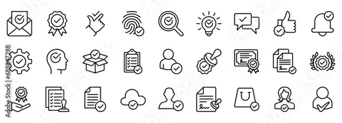 Approve line icons set. Check marks  ticks. Modern graphic design concepts  vector illustration on white background