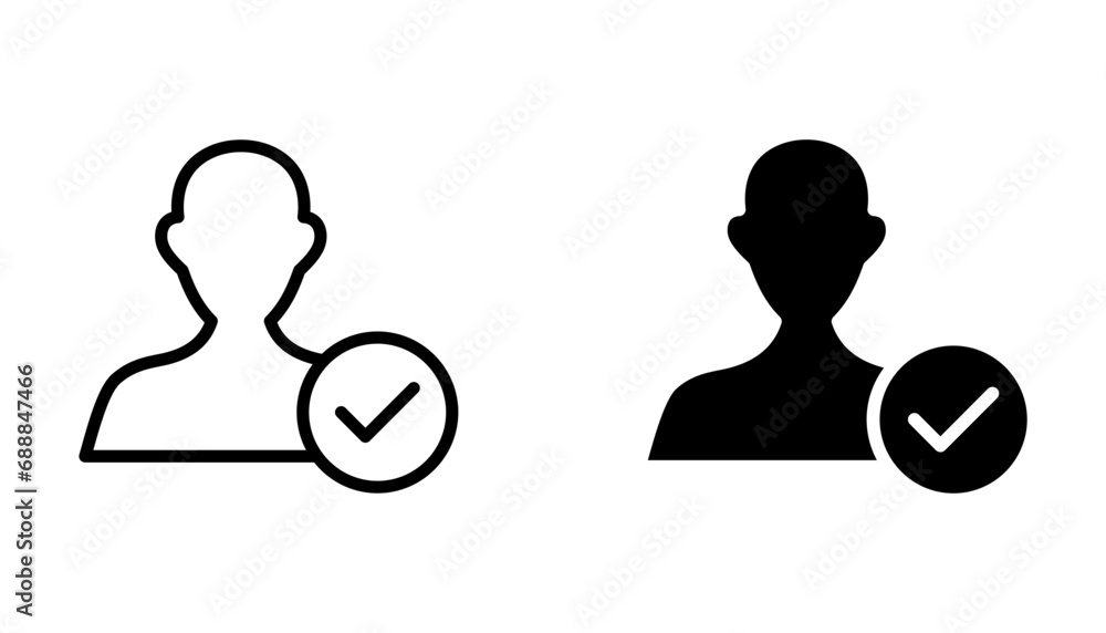 Validate Pictogram User account accepted symbol with tick, approved or applied person sign ...