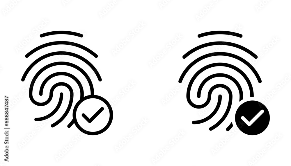 fingerprint icon with check mark. concept of unlocking the phone with forefinger or correct choice and login, vector illustration on white background fingerprint icon with check mark. concept of unlocking the phone with forefinger or correct choice and login, vector illustration on white background