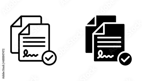 Approval icon, document accredited, authorized agreement, thin line symbol for web and mobile design, vector illustration on white background