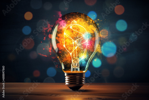 Colorful light bulb illustration. Creative Ideas Unleashed: Exploring the Power of Innovation and the Concept of Idea Generation. High quality photo photo