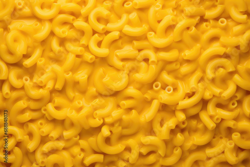 Top view of hot fresh traditional creamy cheesy macaroni and cheese