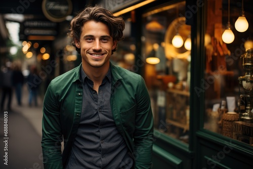 Young man in urban fashion style smiling 