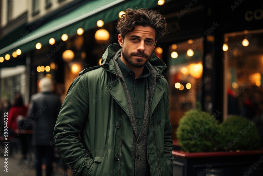 Male model walking on the street Male model walking on the street