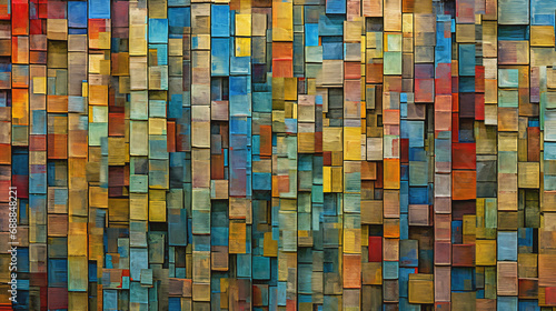 A wall of colorful painted wood - abstract background