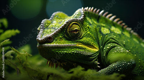 Iguane  Iguana delicatissima   Ilet Chancel  Martinique  A green iguana is sitting in a forest with the trees in the background  Macro image of a chameleon  vivid colors  A green chamelon sitting o   