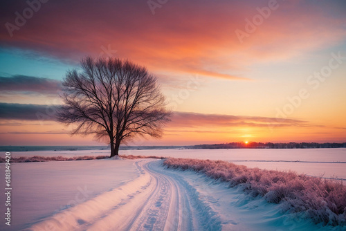 Beautiful winter sunset with colorful sky © Lazy Dog