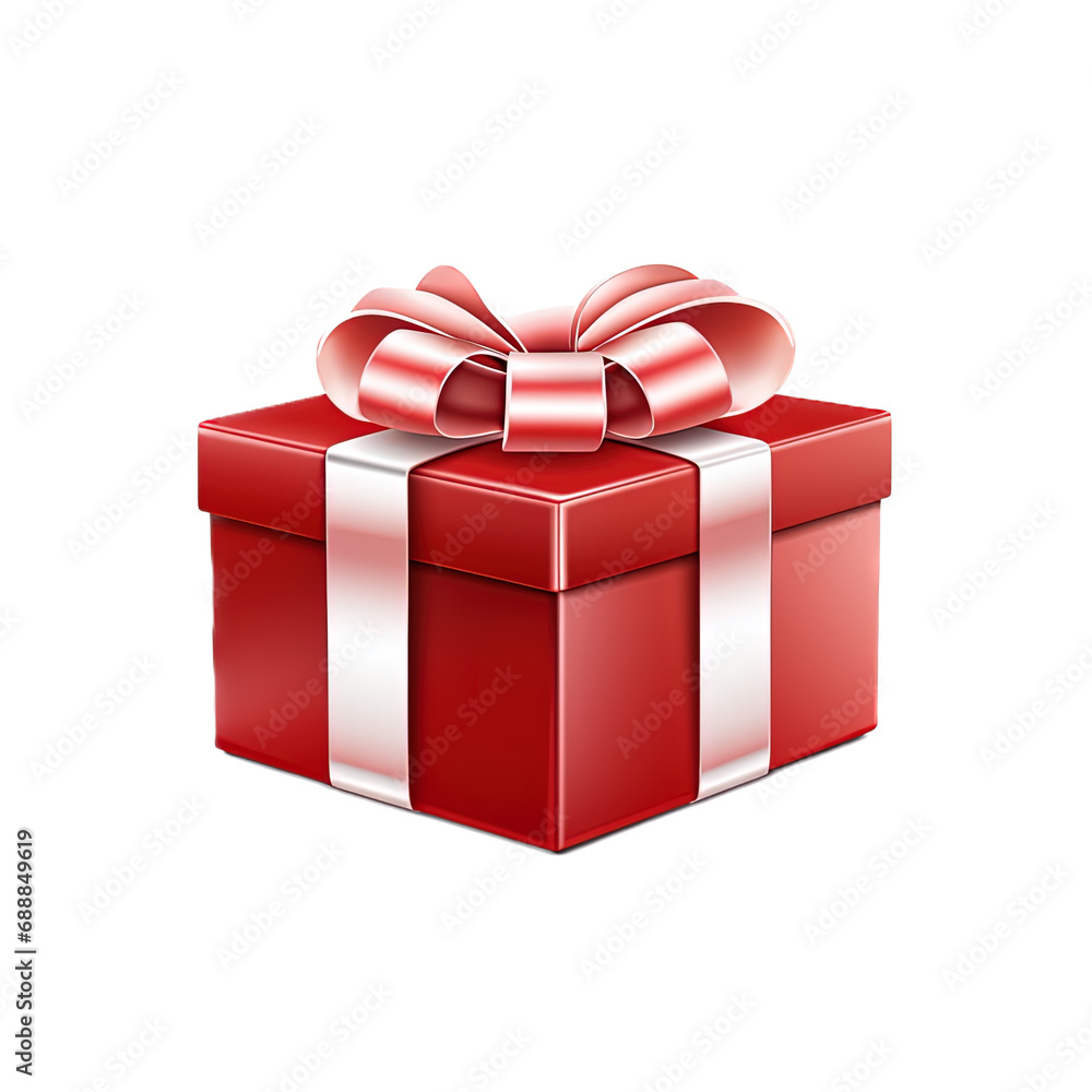 Obraz premium red gift box with white ribbon isolated from background.