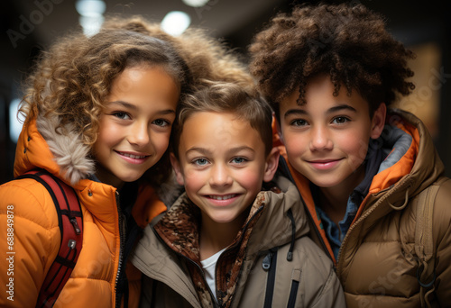 Closeup of young friends on the city street