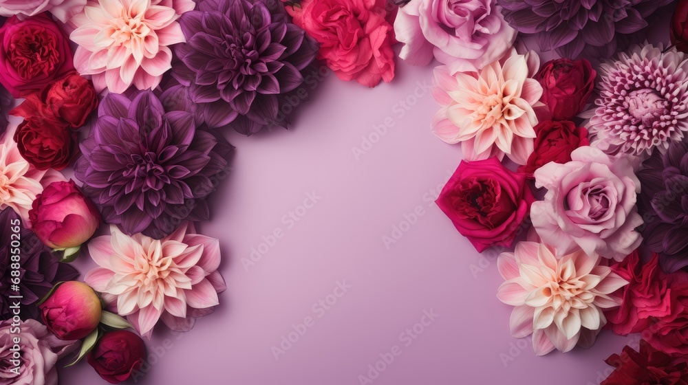 a beautiful and colorful valentine's day flower bouquet flat lay artfully arranged on a radiant violet background a beautiful and colorful valentine's day flower bouquet flat lay artfully arranged on a radiant violet background