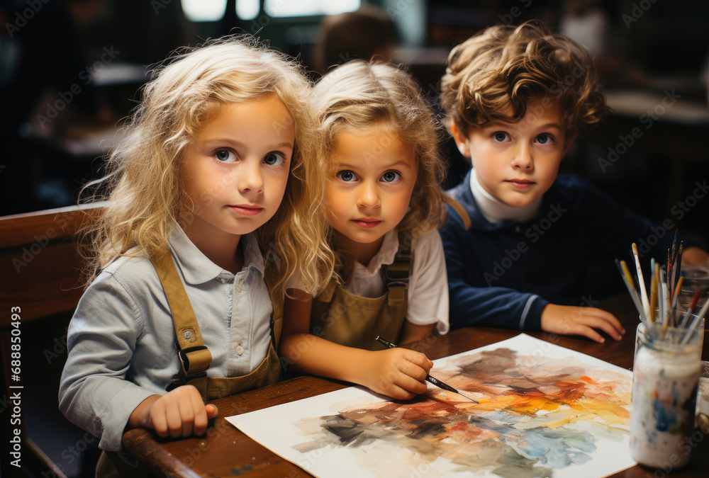 Group of little friends painting together Group of little friends painting together
