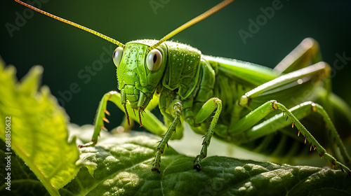 grasshopper green - tettigonia viridissima, macro close up of a green grasshopper on a black background, Whispers of the Meadow: Exploring the Intricacies of the Grasshopper, A praying mantis, its     © Muhammad
