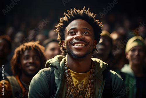 Black boy watching stand up comedy photo