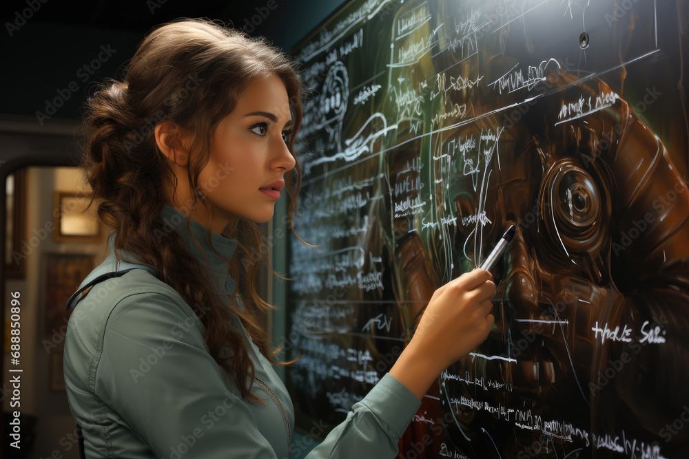 Beautiful student is trying to solve a complex scientific problem Beautiful student is trying to solve a complex scientific problem