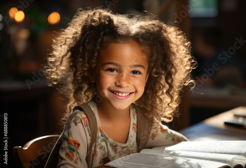 Mixed race little girl is happy on class © Larisa AI