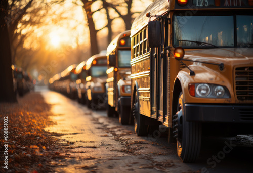 New american school busses on the street photo