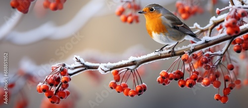 December 2010: Robin bird, Midlands, frosty berries.